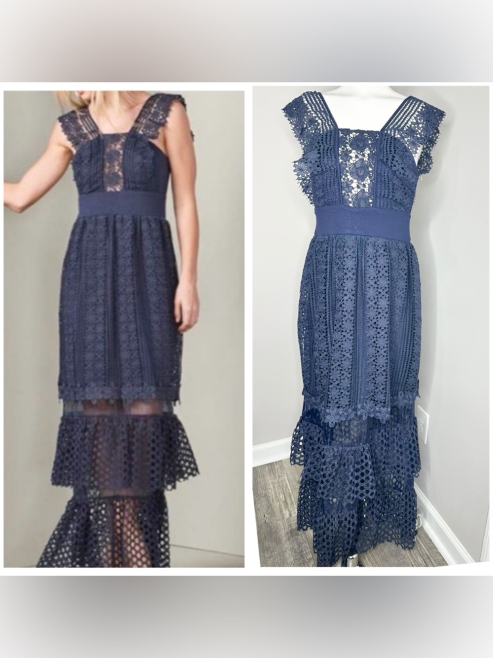 VENUS Navy Blue Tiered Lace  Dress -PRELOVED-4